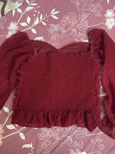 Chic Red Long Sleeve Top