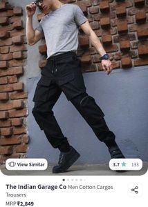 Men's Black Cotton Cargos (Indian Garage)