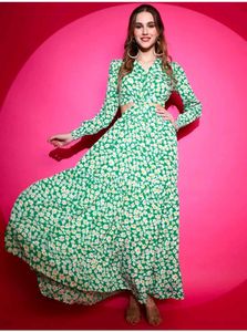 Women Fit And Flare Green Maxi/ Full Length Dress