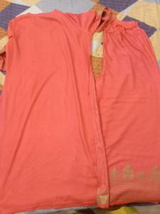 New Coral &amp; Gold Print Kurti Plazo Set