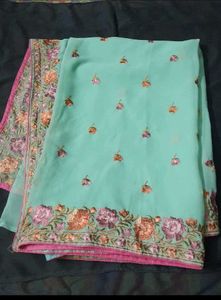 Mint Embroidered Saree