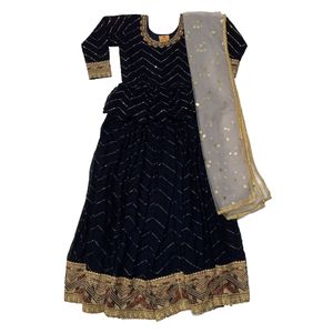 Navy Blue Embroidered Lehenga Choli Set Size 32