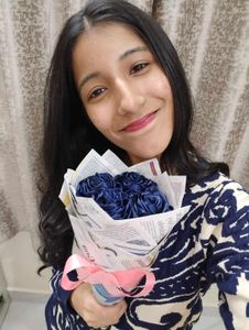 Elegant Blue Ribbon Rose Bouquet