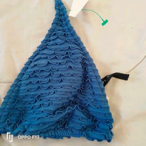 Blue Textured Bikini Top