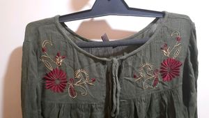 Olive Bell Sleeved Embroidered Top
