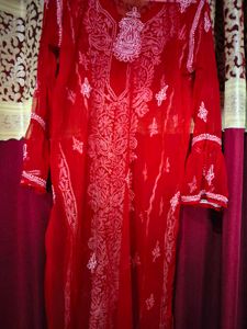 Red Chikankari Kurti