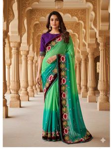 Elegant Green Embroidered Saree new wdt tag