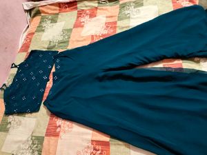 Teal Embellished Palazzo Set