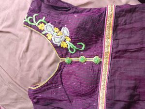 Brown &amp; Gold Embroidered Anarkali Dress
