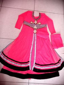 Pink Embellished Gown And Pejmi
