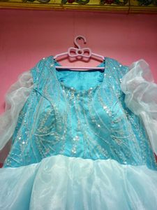 NEW SKY BLUE LAYER DESIGN GOWN WITH NECK DUPATTA
