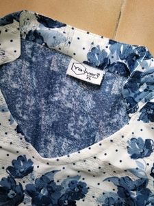 White With Navy Blue Floral Top Or Tunic