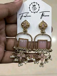 Elegant Pink &amp; Gold Earrings