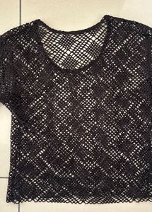 Black Mesh Long Sleeve Top