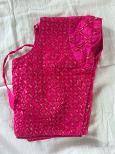 Pink Banarasi Silk Blouse with Golden details