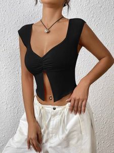 Stacey Black Front Split Crop Top