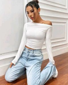 offshoulder White Long Sleeve Top