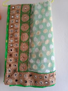 White And Green Heavy Saree