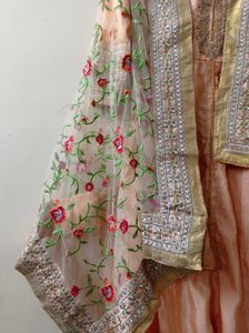Peach Embroidered Anarkali Frock Suit