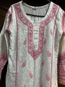 Elegant Pink Chikankari Kurta with Beads