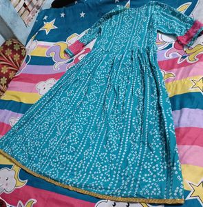 Teal &amp; Pink Anarkali Dress
