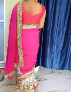 Elegant Pink &amp; White Saree