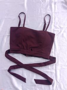 Burgundy Tie-Waist Crop Top