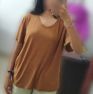 Brown U-Neck T-Shirt