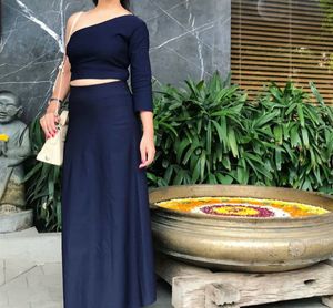 Navy One-Shoulder Outfit