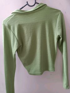 Green Long Sleeve Crop Top