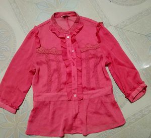Pink Ruffle Shirt Top