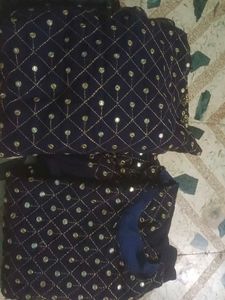 Elegant Navy Blue gagra and top blu Without Dupatt