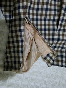 Beige check Pleated Skirt Knee Length