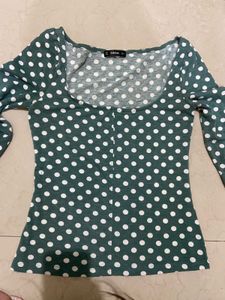 Green Polka Dot Long Sleeve Top