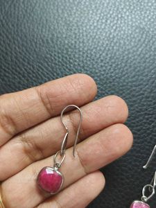 92.5 | Silver Ruby Drop Earrings - Fabindia