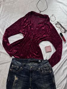 Gothic Vintage Velvet Mesh Fitted Shirt/Top