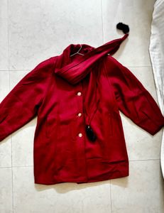 Vintage Burgundy Coat with Unique Details