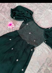 Green Puff Sleeve Maxi Dress