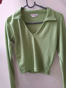 Green Long Sleeve Crop Top