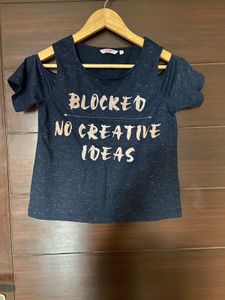 Ginger Navy Blue Shimmer Cold Shoulder Top(S)