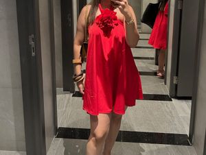 Red Halter Flower Dress