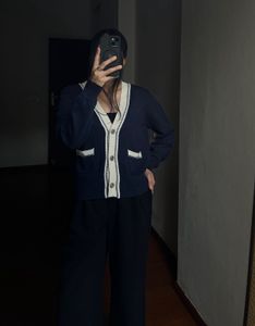 Navy Blue V neck Buttoned Cardigan