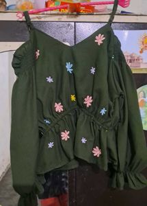 Olive Floral Embroidered Blouse
