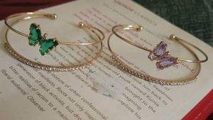 Lilac and Green butterfly stoned with Gold plated