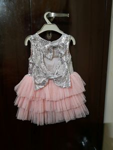 Baby Girl Squine Peach Color Frock With Bow