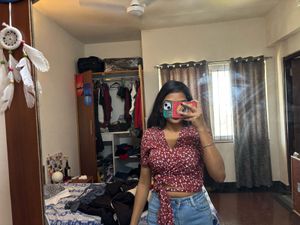 red wrap up shein top