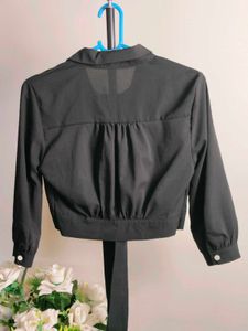 Black Tie-Front Blouse