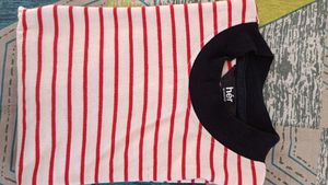 Off White & Red Striped High Neck Tshirt
