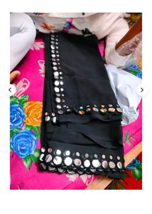 Black Mirror Embroidery Saree With Silver Blouse