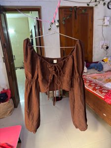 Brown Long Sleeve Crop Top